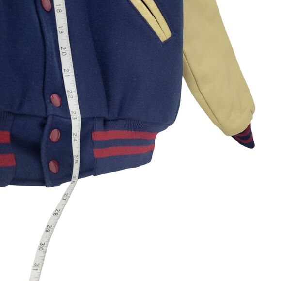 Varsity Bomber Baseball College Jacket size XS Wool Genuine Leather Sleeves Blue - Picture 7 of 7